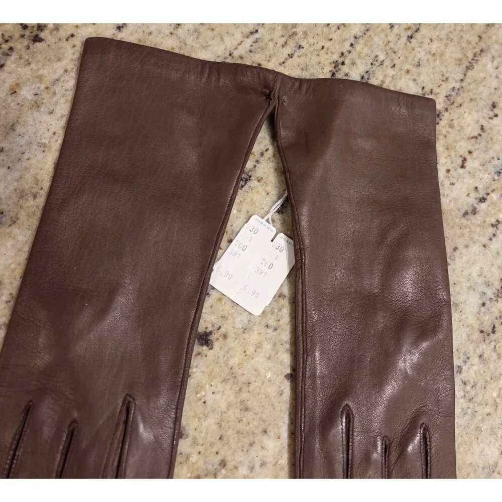 New! Vintage Women's Size S 6.5 Brown Soft Leather Lined Gloves Italy